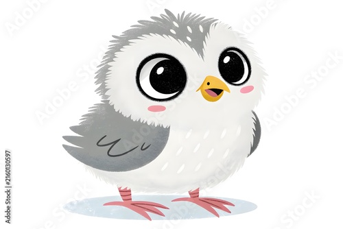 Cute fluffy gray chick with big eyes