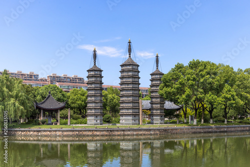Obraz na płótnie The Three Pagodas Scenic Area in Jiaxing, Zhejiang