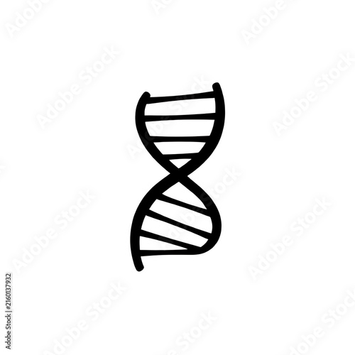 A simple minimalist black silhouette icon of a DNA double helix, representing biochemistry genetic science, medical laboratory research, and nutritional health, isolated on white.
