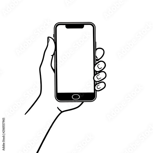 A simple minimalist black silhouette icon of a hand holding a smartphone, representing mobile app gaming, online paid surveys, and digital reward platforms, isolated on white.