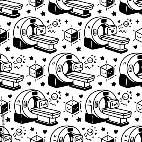 Cute MRI Machine Cartoon Pattern, Medical Technology, Science and Healthcare