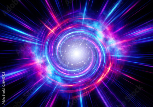 Картината върху платно Cosmic wormhole swirling in deep space with glowing neon light speed tunnel effe