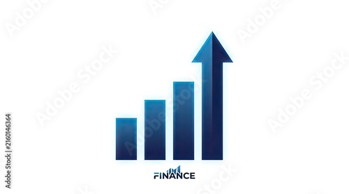 Blue bar chart with upward arrow and finance text.