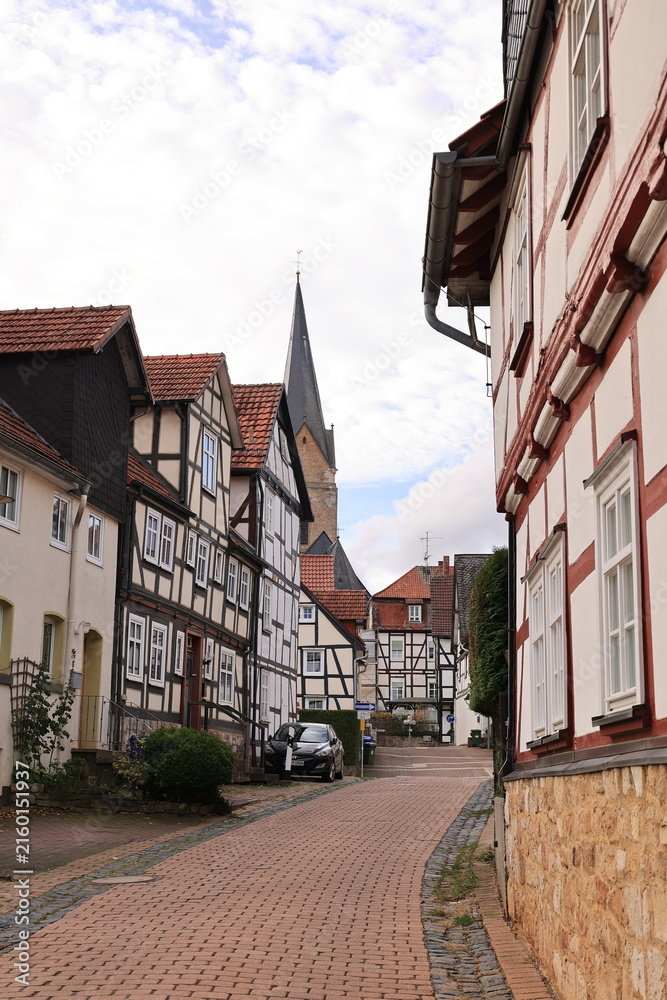 Obraz premium Blick in die Historische Altstadt der Hansestadt Korbach in Hessen 