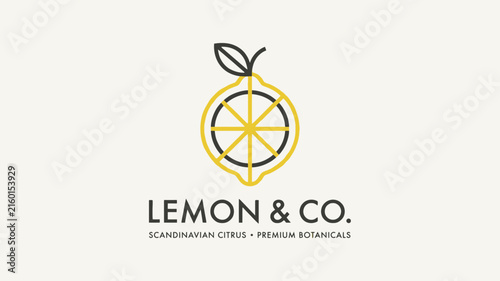 Minimalist geometric lemon logo design with citrus fruit slice and leaf emblem vector illustration