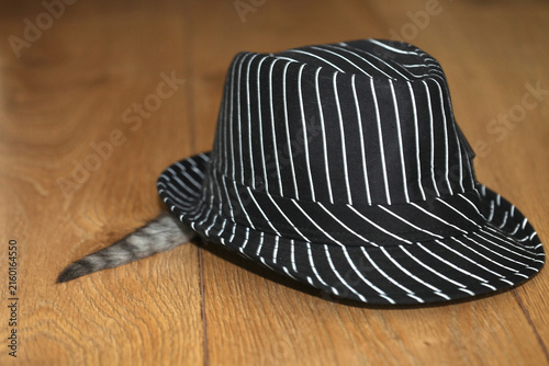 Cute liteen sitting under hat