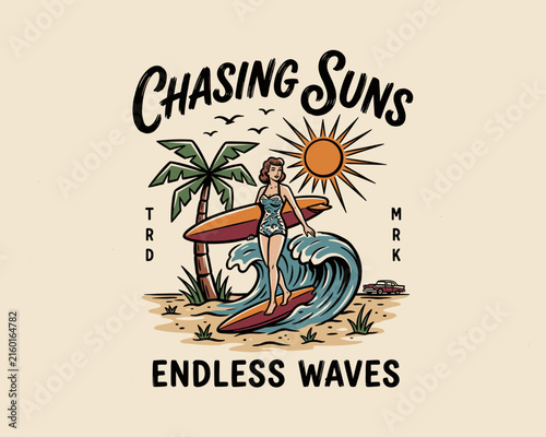 Canvas Print Vintage surf girl poster