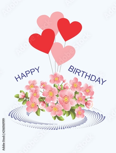 Naklejka composition with heart-shaped balloons and flowers