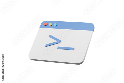 3d coding terminal browser icon. programming concept. minimal cartoon command prompt and web window for software development. isolated on white transparent background. 3d render.