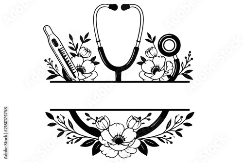 Medical Professional Monogram Split Design with Stethoscope and Thermometer