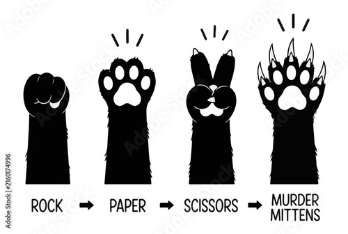 Rock Paper Scissors Murder Mittens Cat Paws Meme Black Silhouette