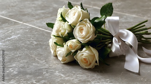 Floral bouquet featuring white roses and greenery