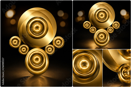 Golden Abstract Concentric Circle Ornament Luxury 3D Studio Composition