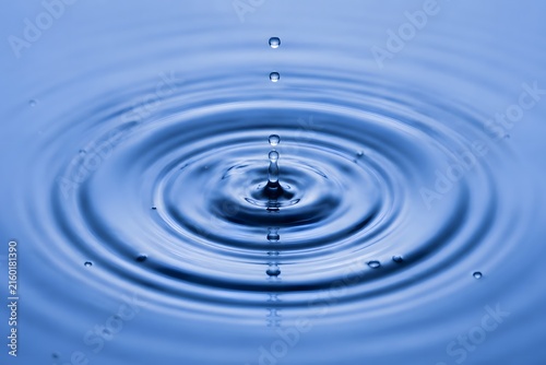 Blue Water Concentric Ripples, Calm Liquid Surface Detail, Expanding Circular Waves, Serene Water Texture Scene, Soft Droplet Ripple Capture  