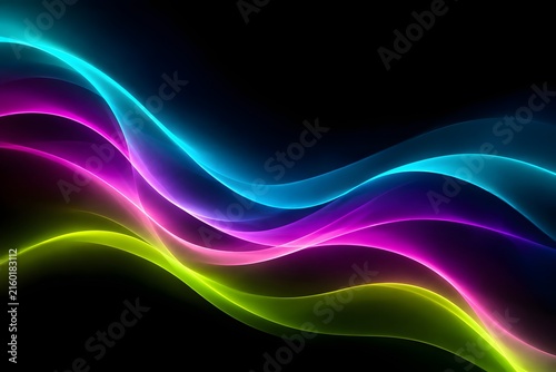 Cyan Magenta Lime Curved Ribbons, Soft Abstract Color Flow, Smooth Gradient Wave Forms, Modern Minimal Visualization, Vibrant Light Curve Art  