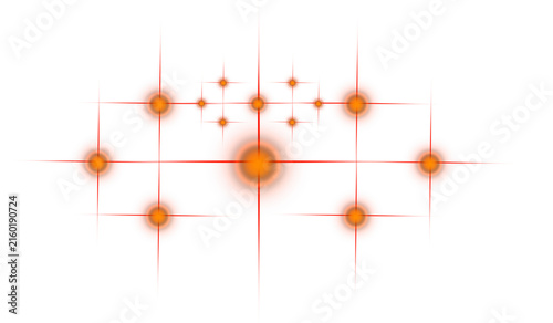 Orange Glowing Light Grid Effects with Lens Flares on Transparent Background.