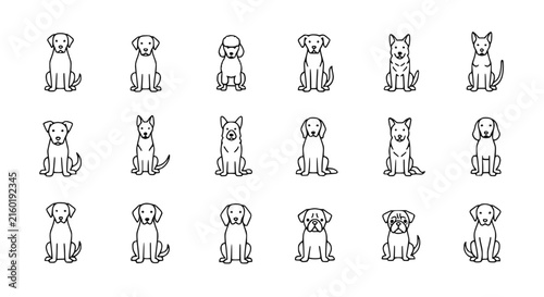 Set of Dog Breeds Icons, Isolated Minimalist Line Art Canine Collection