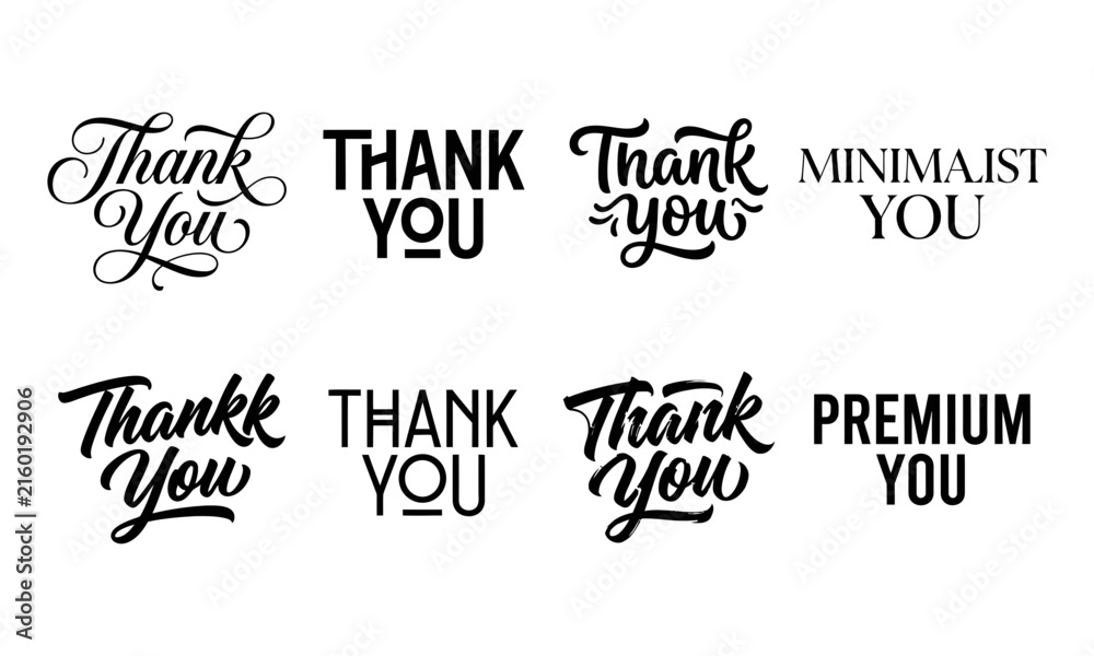 Obraz premium Set of thank you lettering quotes in different modern script fonts