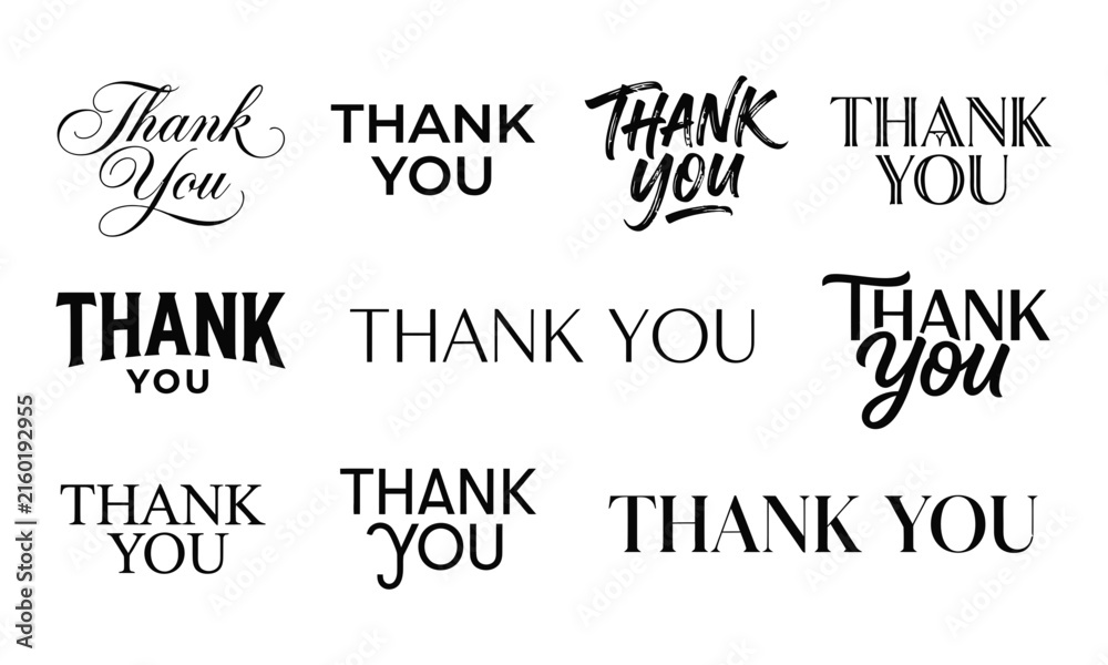 Fototapeta premium Set of thank you typography lettering designs for cards and invitations