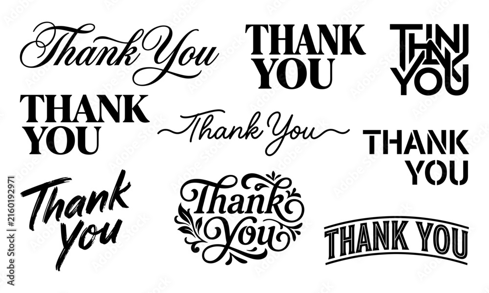 Fototapeta premium Set of thank you typography text designs in various creative styles