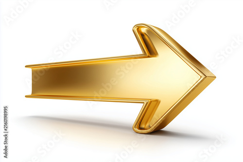Gold golden arrow icon isolated on white background perfect for cut out design 