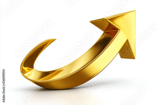 Gold golden arrow icon isolated on white background perfect for cut out design 