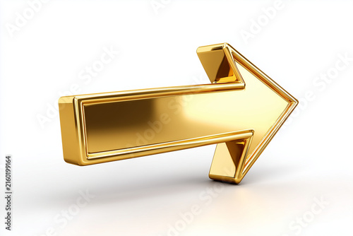 Gold golden arrow icon isolated on white background perfect for cut out design 