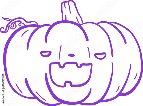 Cute Halloween Pumpkin with Witch Face. Cute Line art Hand Drawn Doodle