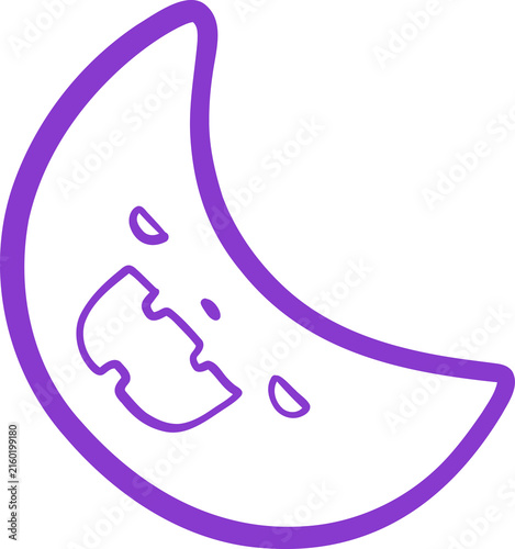 Cute Spooky Yellow Crescent Moon Cartoon Halloween Line art Hand Drawn Doodle