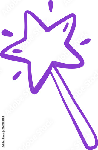 Cute Wooden Magic Wand with Yellow Star Cartoon Halloween Line art Hand Drawn Doodle