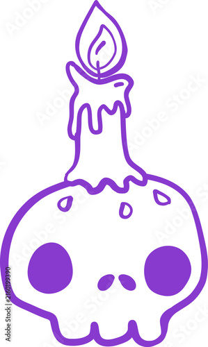 Purple Witch Hat with Skull and Stars. Cute Cartoon Halloween Line art Hand Drawn Doodle