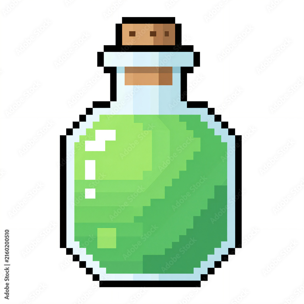 Fototapeta premium Pixel Art Magic Potion Bottle Green Poison Flask