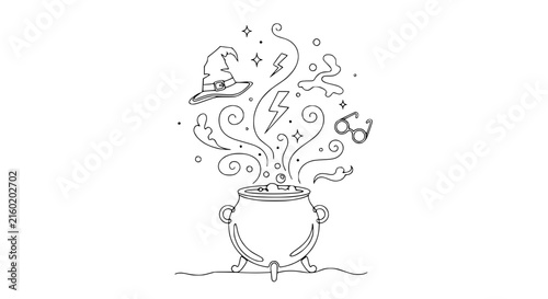 Magic Potion Brewing, Witch Hat, Glasses, Sparkles, Isolated