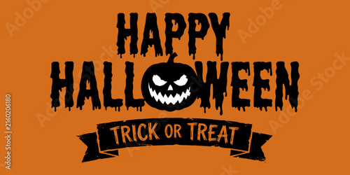 A spooky and delightful happy halloween image with a jack o' lantern and festive banner