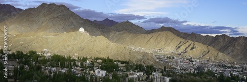 Photography Leh city view with sunlight and mountains in Ladakh, India