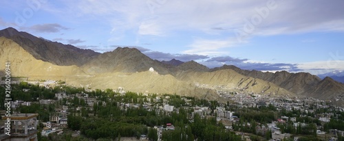 Leh city view with sunlight in Ladakh, India