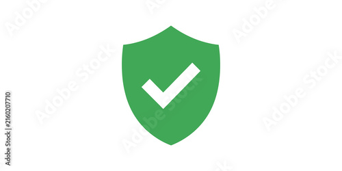 Green shield icon with checkmark symbol for secure verification design.