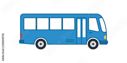 Blue public transport bus icon for city travel and urban shuttle services.