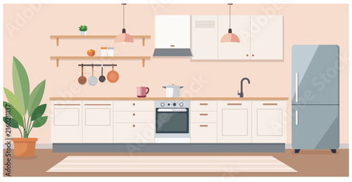 Plakat w ramie minimal kitchen flat cartoon illustration