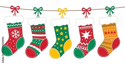 Christmas Stockings Hanging with Colorful Holiday Decorations