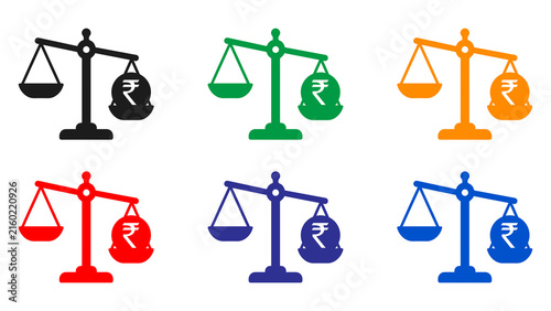 Rupee Justice Scale Icon Set. Financial Balance in Six Colors