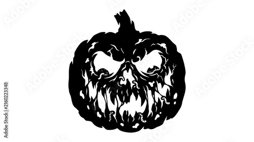 Halloween Scary carved pumpkin with creepy skull face, horror Halloween icon, spooky vegetable design, black and white vector illustration for t-shirt print Vector
