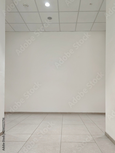 Фотография Empty, brightly lit hallway that terminates at a blank white wall