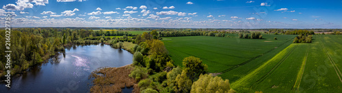 Cuadro en lienzo aerial view, drone view, pond, wetland, biotope, nature reserve, agriculture, br