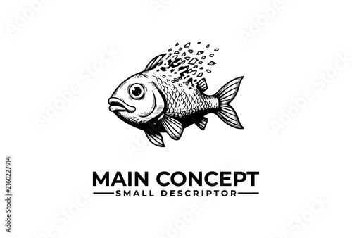 Fish illustration with dispersing effect is isolated on a clear white space.