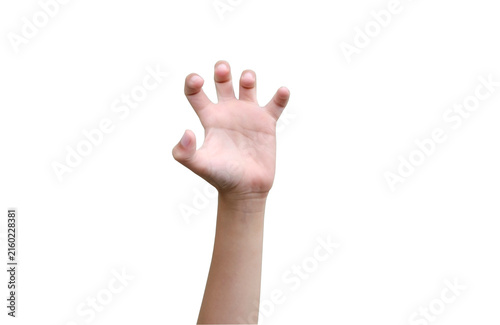 Cuadro en lienzo Child hand with open palm and curved fingers in a grabbing gesture
