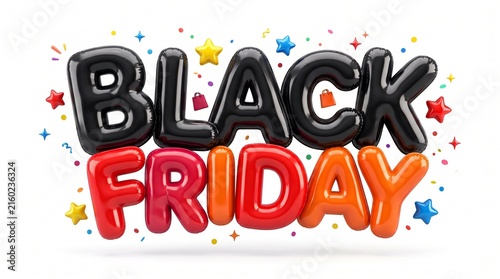 Black Friday Sale Balloons with Shopping Bags and Confetti Festive Celebration