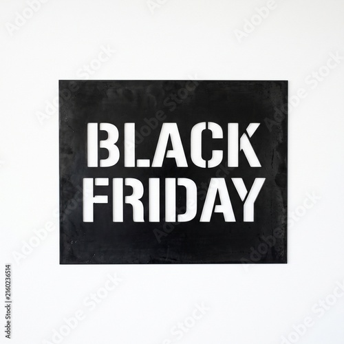 Black Friday Sale Announcement Stencil Design on Black Background with White Text