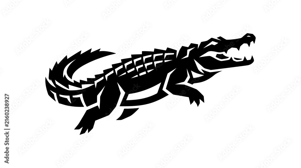 Fototapeta premium Black Silhouette of an Alligator with Mouth Open.
