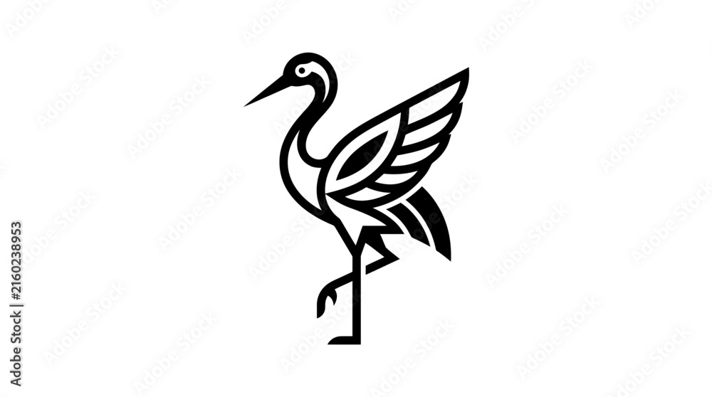 Naklejka premium Elegant Crane Bird Silhouette Symbol.